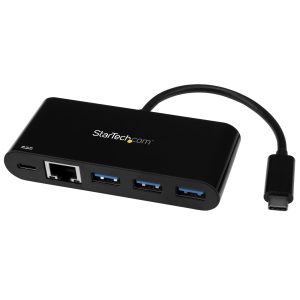 StarTech.com 3 Port USB-C Hub with Gigabit Ethernet & 60W Power Delivery Passthrough Laptop Charging - USB-C to 3x USB-A (USB 3.0 SuperSpeed 5Gbps) - USB 3.1/3.2 Gen 1 Type-C Adapter Hub~3 Port USB-C Hub with Gigabit Ethernet & 60W Power Delivery Passthrough Laptop Charging - USB-C to 3x USB-A (USB 3.0 SuperSpeed 5Gbps) - USB 3.2 Gen 1 Type-C Adapter Hub