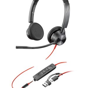 HP Poly Blackwire 3325 Stereo USB-C Headset +3.5mm Plug +USB-C/A Adapter
