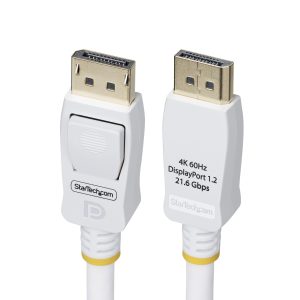 StarTech.com 10ft (3m) White VESA Certified DisplayPort 1.2 Cable, 4K 60Hz, 21.6Gbps, Latching DP Connectors, DP 1.2 DisplayPort Cable, DP Monitor Cord, M/M
