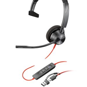 HP Poly Blackwire 3310 Monaural Microsoft Teams Certified USB-C Headset +USB-C/A Adapter